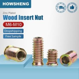 WSHENG-Écrou d'insertion en bois acier au carbone zingué hexagone connecteur à vis dans l'écrou