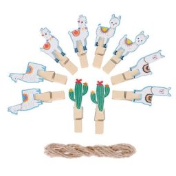 Clips en bois motif Cactus Llama 10 pièces épingles artisanales pour papier Photo fête tropicale
