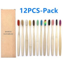 Ensemble de brosses à dents colorées en bambou naturel poils souples en charbon de bois écologique