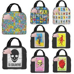 Loteria-Sac à lunch coloré pour cartes mexicaines fourre-tout isotherme pour femmes filles et