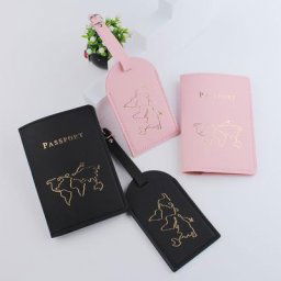 Étui en cuir PU pour passeport carte du monde estampage à chaud porte-passeport avec étiquettes à