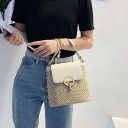 Women Fashion Handbag Shoulder Bag Ladies Straw Bucket Summer Crossbody Tote
