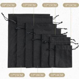50 pcs/Lot noir coton toile sacs grand cordon cadeau pochettes emballage sac maison organisateur