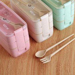 Boîte à déjeuner 3 niveaux bento en paille de blé Vaisselle pour micro-ondes Conteneur de stockage