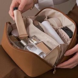 Sac à cosmétiques en cuir PU de grande capacité pour femme trousse de maquillage multifonction