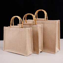 Sac à main en toile de Jute pour femmes sac de Shopping Portable poignées à boucle en bambou