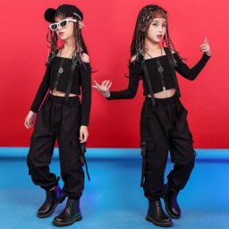 Costumes de danse Hip Hop pour filles haut court noir pantalon Cargo vêtements Kpop spectacle de