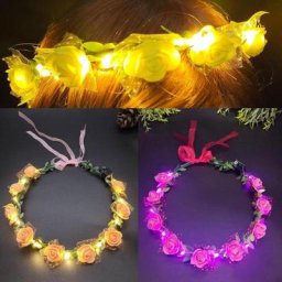 Couronne de fleurs Led pour femmes guirlande faite à la main bandeau avec ruban réglable