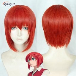 Perruque de Cosplay Courte Rouge Orange avec Piste et Bonnet Costume du Personnage Mahoutsukai