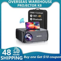 WIMIUS – projecteur d'extérieur K8 4K natif 1080p Full HD 5G WiFi Bluetooth 15000 contraste