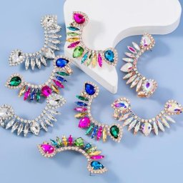 JIJIAWENHUA-Boucles d'Oreilles Géométriques en Métal et Strass Bijoux de Luxe Accessoires de
