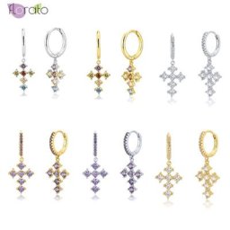 Boucles d'oreilles créoles croisées pour femmes argent regardé 925 pendentif en cristal coloré