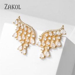 ZAKOL – boucles d'oreilles avec ailes en forme de goutte d'eau pour femme accessoires en zircone