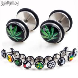 Boucles d'oreilles cabochon double face en acier inoxydable pour hommes et femmes goujon de cuir