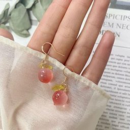 Boucles d'Oreilles Françaises en Verre Coloré Glaçure Pêche Cœur Tempérament Nouvelle Collection