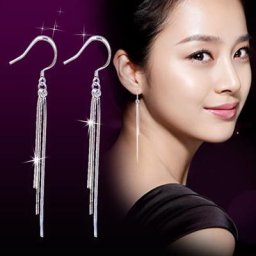 Boucles d'oreilles longues plaquées argent pour femmes bijoux à trois lignes pompon exagéré mode