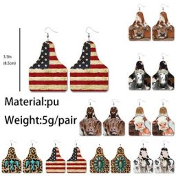 Boucles d'oreilles Thunderbird en cuir PU drapeau américain Cowboy occidental Vintage