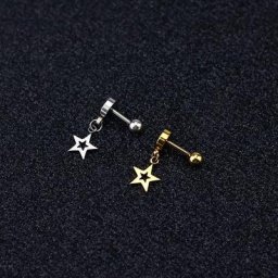 Boucles d'oreilles en acier avec étoiles pour hommes et femmes piercing médical pendentif en or