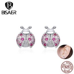 BISAER – boucles d'oreilles coccinelle en argent Sterling 925 bijoux fins de luxe pour femmes