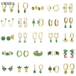 CRMYA – boucles d'oreilles Vintage en Zircon vert pour femmes bijoux en or et argent remplis Clip