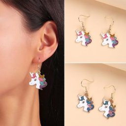 Boucles d'oreilles licorne en arc-en-ciel pour filles ensemble de 2 pièces pendentif personnalisé