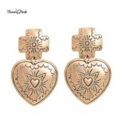 Banny-Boucles d'Oreilles Vintage en Forme de Croix et de Cœur pour Femme Bijoux Ethniques