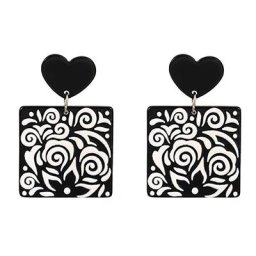 ZHINI – boucles d'oreilles géométriques gothiques pour femmes motif carré imprimé goutte d'eau