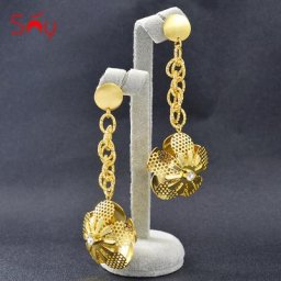 Boucles d'Oreilles Romantiques en Forme de Fleur pour Femme Bijoux Longs Pendants Ensolenommée