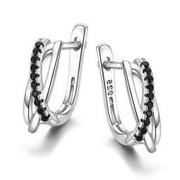 Huretailers-Petite boucle d'oreille croix pour femme pavée de pierre noire boucle d'oreille