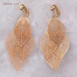 GRACE JUN-Boucles d'Oreilles à réinitialisation en Forme de Cuir oral elu Accessoire en Cuivre