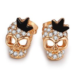 Boucles d'oreilles tête de mort pour femmes bijoux Punk gothique plaqué or Rose goutte d'huile