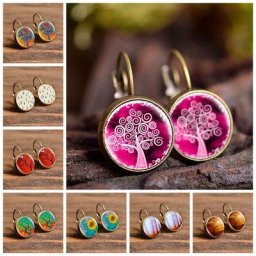 Boucles d'oreilles arbre de vie pour femme cabochon en verre bijoux fantaisie cadeau de style