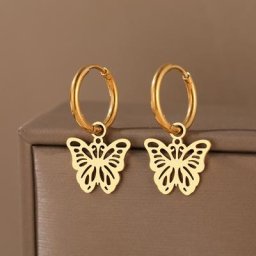 Boucles d'oreilles créoles en acier inoxydable pour femmes design papillon délicat bijoux