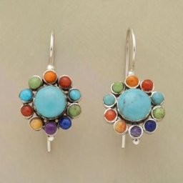 Boucles d'oreilles Vintage pour femmes couleur argent métal multicolore pierre verte ronde