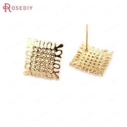 Boucles d'oreilles carrées en laiton couleur or 24K 13x13MM 10 pièces accessoires de haute
