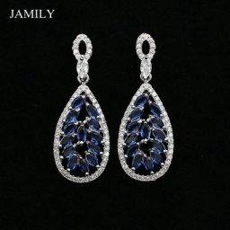 Boucles d'oreilles en zircon cubique bleu naturel bijoux de mariée en argent Sterling 925 longues