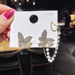 Boucles d'Oreilles Papillon en Strass pour Femmes et Filles Élégantes Coréennes Mignonnes à la