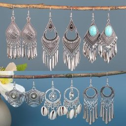 Exknl-Grandes boucles d'oreilles pendantes en argent vintage pour femmes gland ethnique fleur
