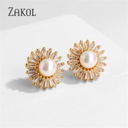 ZAKadvocate-Boucles d'Oreilles Élégantes en Perles pour Femme Bijoux de Fiançailles de Mariage