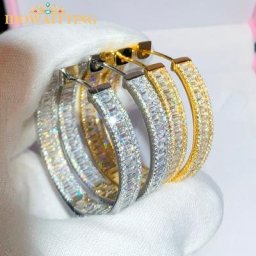 Boucle d'oreille en zircon cubique carré plaqué or classique grand cercle de 45mm
