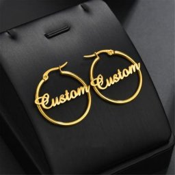 Boucles d'Oreilles avec Nom Personnalisé en Acier Inoxydable pour Femme Bijoux Circulaires en Or