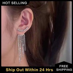 Simple Longue Gland Dangle Boucles D'oreilles en métal fleur perle Cristal Strass Longues Boucles