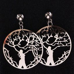 Boucles d'oreilles arbre de vie en acier inoxydable pour femmes boucles d'oreilles en argent