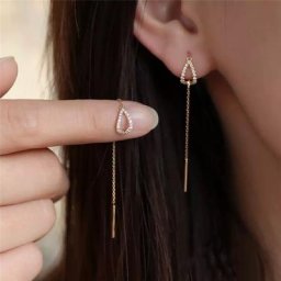 Boucles d'oreilles pendantes en or rose pour femmes ligne d'oreille longue enfileur de piercing en