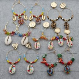 FishSheep-Boucles d'Oreilles en Coquillage Naturel pour Femme Pendentif en Perles Peintes Colorées