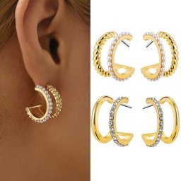 Boucles d'oreilles en métal torsadé pour femmes Double cercle couleur or Simple Imitation perle