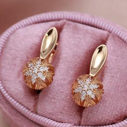 Boucles d'oreilles en Zircon pour femmes cercle or Rose 585 creux incrustation de flocon de