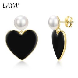 Laia – boucles d'oreilles en forme de cœur en argent Sterling 925 pur perles de pain d'eau douce
