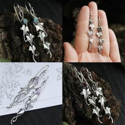 1 Pair Retro Style Leaf Long Dangle Earrings For Women Leaves Diamond Crystal Vintage Silver Color