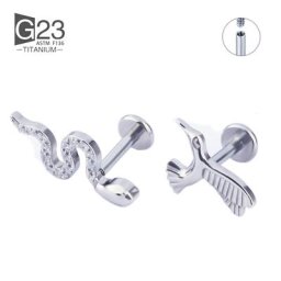 Piercing d'oreille en titane 16G filetage interne Serpentine Zircon Labret Monroe Cartilage